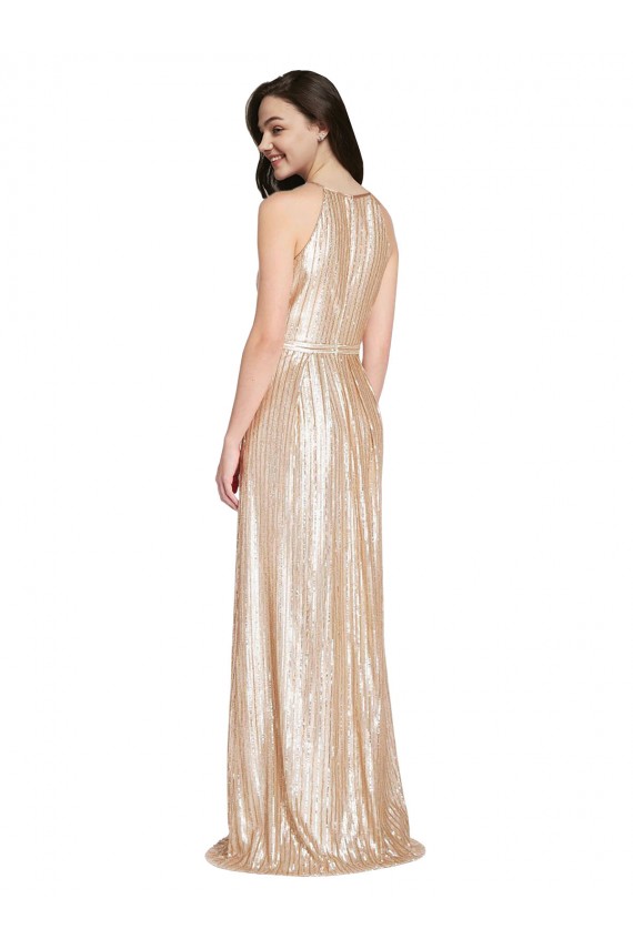 Gold High Neck Sleeveless Sheath Formal Evening Dress