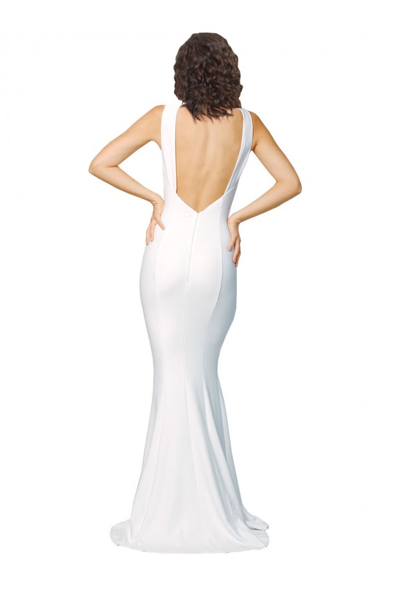 Ivory High Neck Sleeveless V-Back Sheath Formal Evening Dress