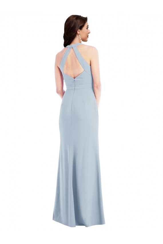 Light Sky Blue V-Neck Sleeveless Open Back A-Line Formal Evening Dress