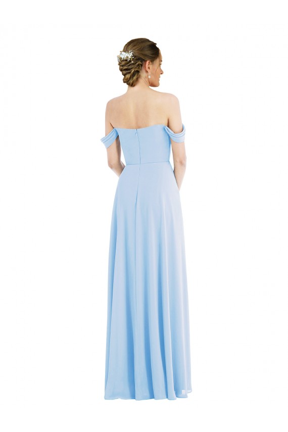 Light Sky Blue Off the Shoulder Sleeveless A-Line Formal Evening Dress
