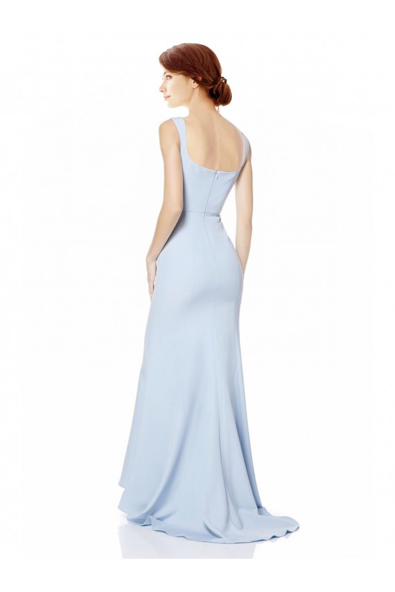 Light Sky Blue High Neck Sleeveless Stretch Crepe Mermaid Formal Dress
