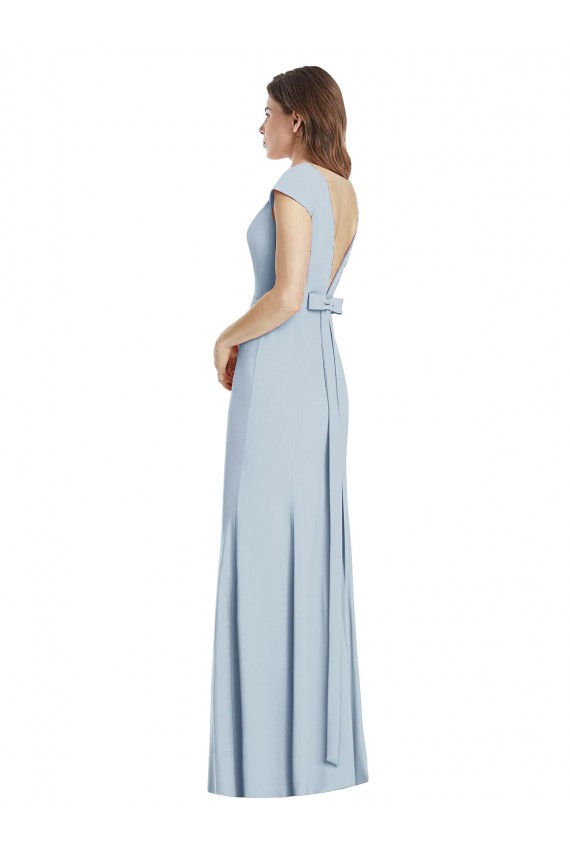Light Sky Blue Bateau Neck Cap Sleeves Open Back Trumpet Formal Dress