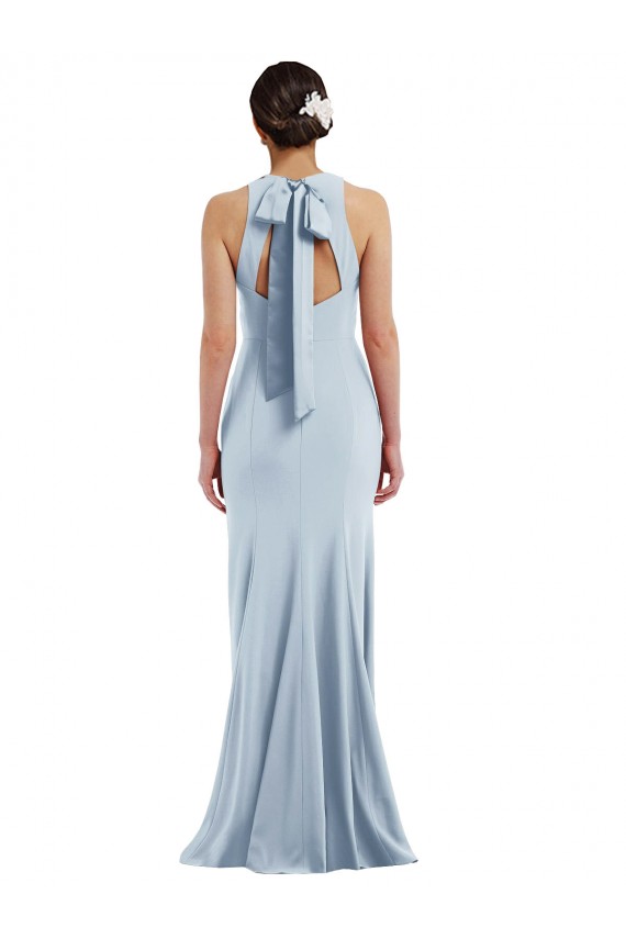 Light Sky Blue Jewel Neck Sleeveless Open Back Trumpet Formal Evening Dress