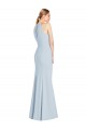 Light Sky Blue Halter Neck Sleeveless Keyhole Back Trumpet Semi Formal Evening Dress