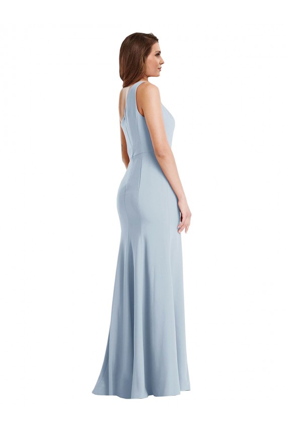 Light Sky Blue One Shoulder Sleeveless Trumpet Formal Evening Dress