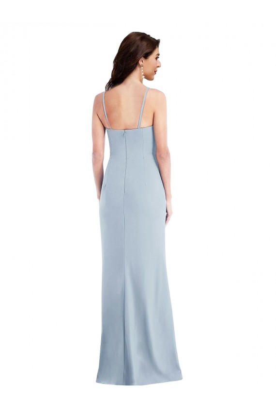 Light Sky Blue Spaghetti Straps Sleeveless Trumpet Formal Evening Dress