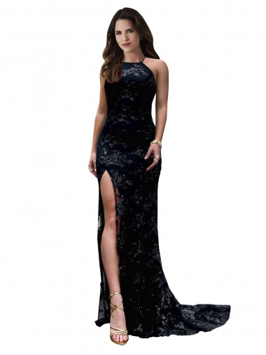 Cheapest Black High Neck Sleeveless Open Back Mermaid Black Tie Evening Dress