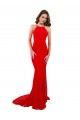 Red High Neck Sleeveless Open Back Mermaid Evening Gown