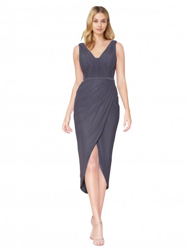 Cheapest Slate Grey High Neck Sleeveless V-Back Mermaid High Low Evening Dress