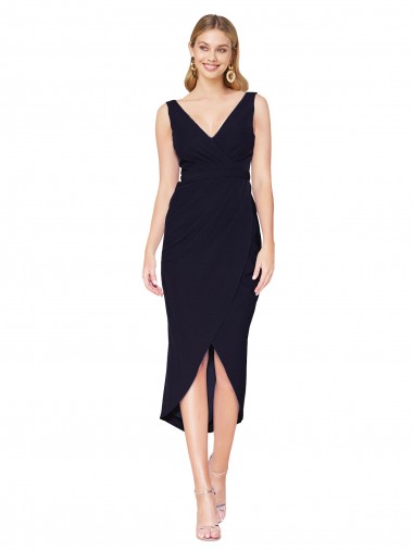 Cheapest Dark Navy High Neck Sleeveless Mermaid High Low Evening Dress