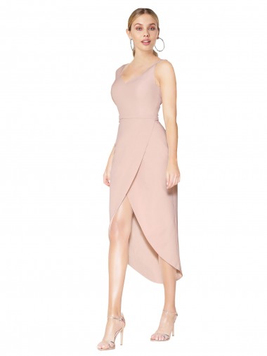 Cheapest Mauve High Neck Sleeveless V-Back Mermaid High Low Evening Dress