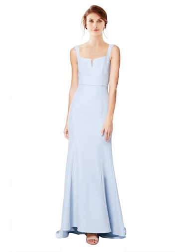 Cheapest Light Sky Blue High Neck Sleeveless Stretch Crepe Mermaid Formal Dress