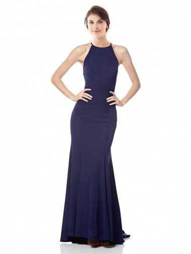Cheapest Navy Blue High Neck Sleeveless Mermaid Evening Dress