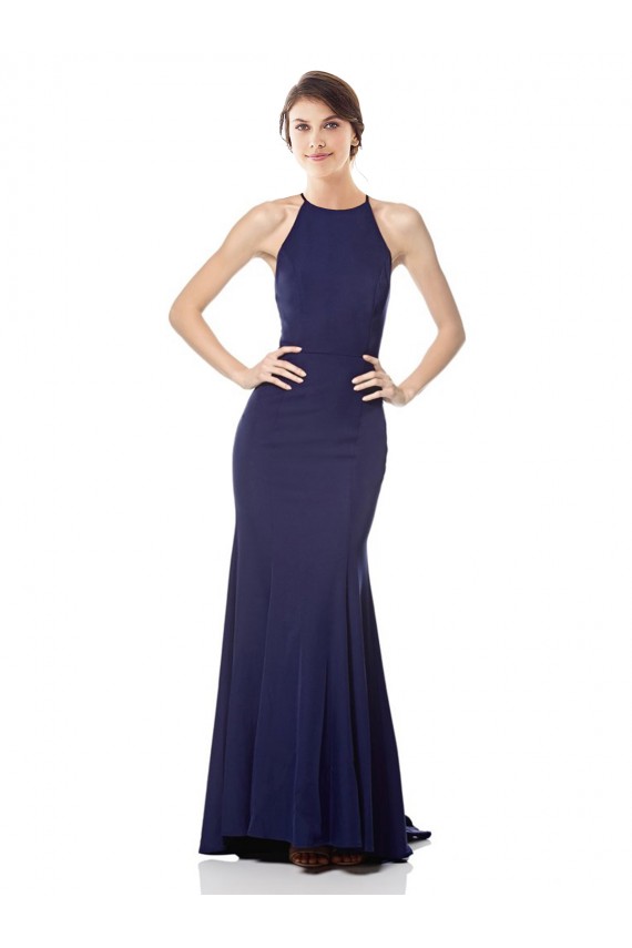 Navy Blue High Neck Sleeveless Mermaid Evening Dress