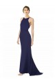 Navy Blue High Neck Sleeveless Open Back Mermaid Formal Evening Dress