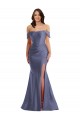 French Blue Off the Shoulder Sleeveless Low Back Mermaid Black Tie Plus Size Evening Dress