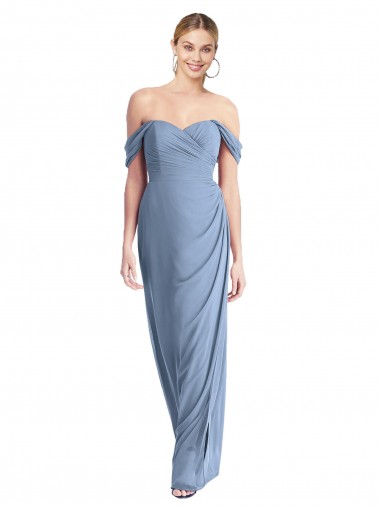 Cheapest Dusty Blue Off the Shoulder Sleeveless Low Back Mermaid Semi Formal Evening Dress