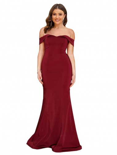 Cheapest Burgundy Off the Shoulder Sleeveless Mermaid Plus Size Formal Evening Dress