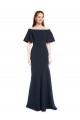 Dark Navy Off the Shoulder Short Sleeves Mermaid Evening Dress