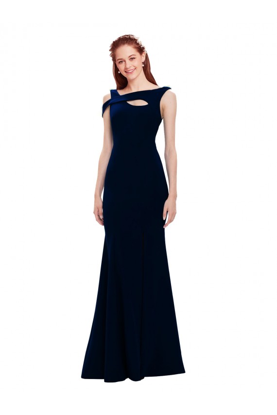 Dark Navy Off the Shoulder Sleeveless Mermaid Formal Evening Dress