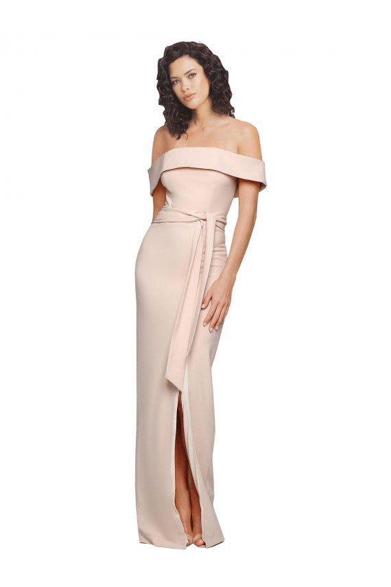 Nude Off the Shoulder Sleeveless Low Back Mermaid Formal Evening Dress