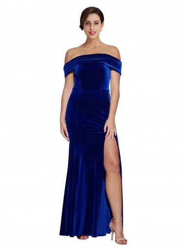 Cheapest Royal Blue Off the Shoulder Sleeveless Mermaid Formal Evening Dress