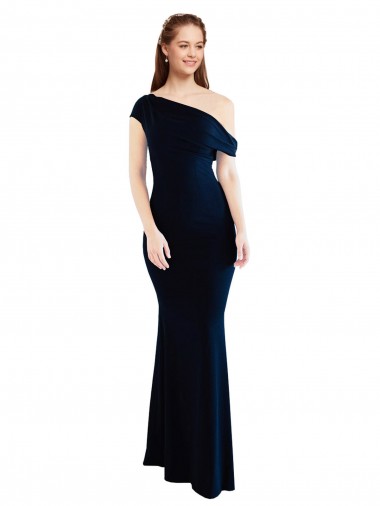 Cheapest Dark Navy One Shoulder Sleeveless Mermaid Formal Evening Dress