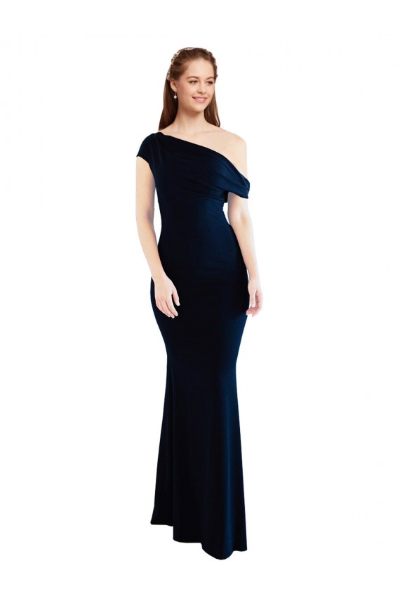 Dark Navy One Shoulder Sleeveless Mermaid Formal Evening Dress