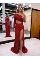 Burgundy One Shoulder Long Sleeves Mermaid Evening Dress