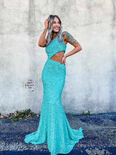 Cheapest One Shoulder Sleeveless Mermaid Evening Dresses