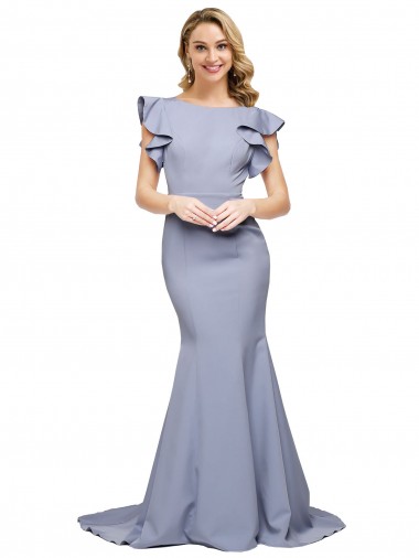 Cheapest Smoke Blue Round Neck Sleeveless V-Back Mermaid Formal Evening Dress
