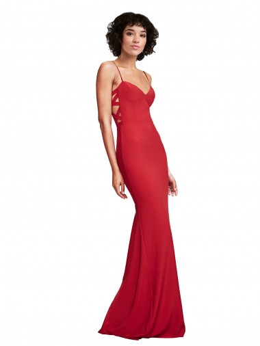 Cheapest Red Spaghetti Straps Sleeveless Mermaid Evening Dress
