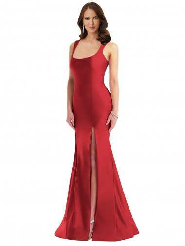 Cheapest Red Square Neck Sleeveless Mermaid Plus Size Formal Evening Dress