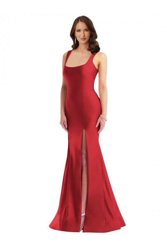 Red Square Neck Sleeveless Mermaid Plus Size Formal Evening Dress