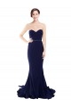 Dark Navy Strapless Sleeveless Low Back Mermaid Semi Formal Evening Dress