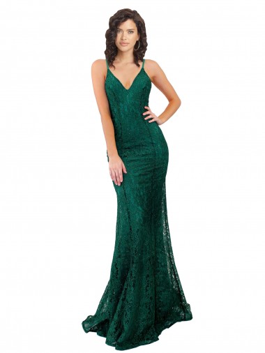 Cheapest Dark Green V-Neck Sleeveless Open Back Mermaid Black Tie Evening Dress