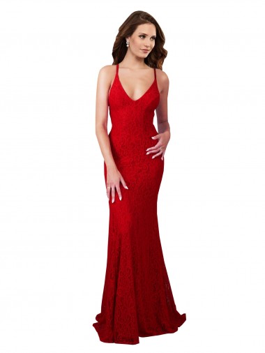 Cheapest Red V-Neck Sleeveless Open Back Mermaid Formal Dress