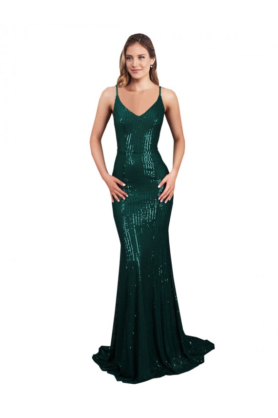 Dark Green V-Neck Sleeveless Low Back Mermaid Formal Evening Dress