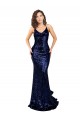 Dark Navy V-Neck Sleeveless Open Back Mermaid Formal Evening Dress