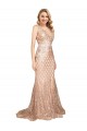 Rose Gold V-Neck Sleeveless V-Back Mermaid Plus Size Formal Evening Dress
