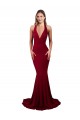 Burgundy V-Neck Sleeveless Open Back Mermaid Formal Evening Dress
