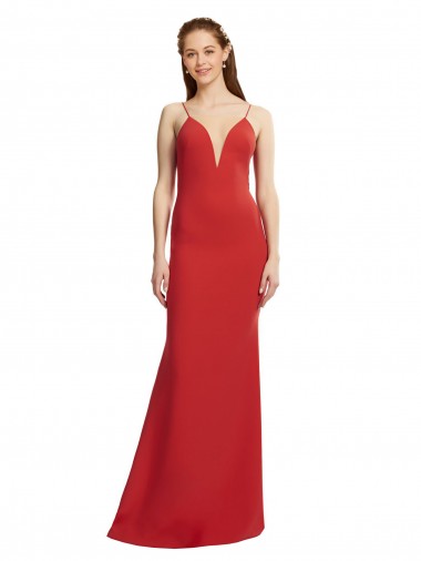 Cheapest Red V-Neck Sleeveless Open Back Mermaid Formal Evening Dress