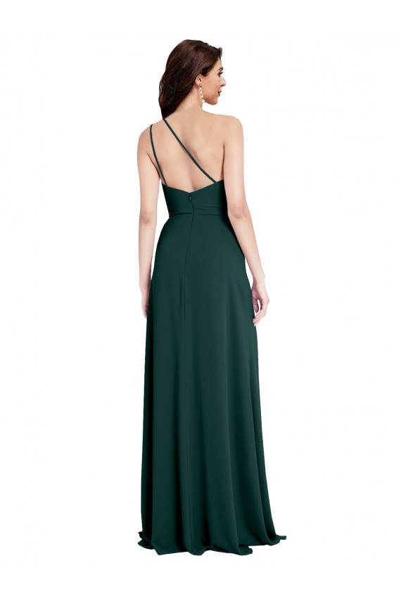 Midnight Green One Shoulder Sleeveless Open Back A-Line Formal Evening Dress