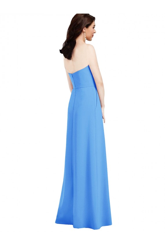 Peacock Blue Strapless Sleeveless Low Back Trumpet Semi Formal Evening Dress