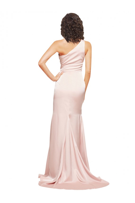Pink One Shoulder Sleeveless Sheath Black Tie Evening Gown