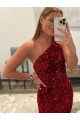 Pink One Shoulder Sleeveless Sheath Evening Dress