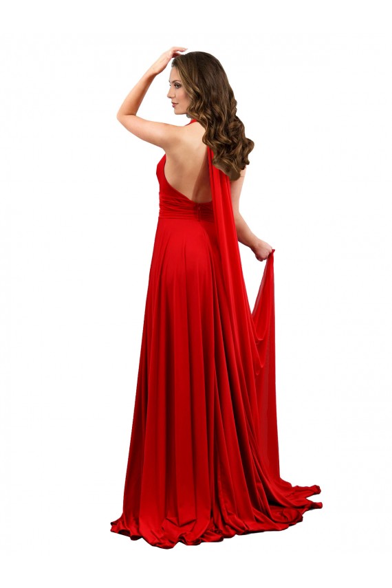 Red Halter Neck Sleeveless Open Back A-Line Formal Evening Dress