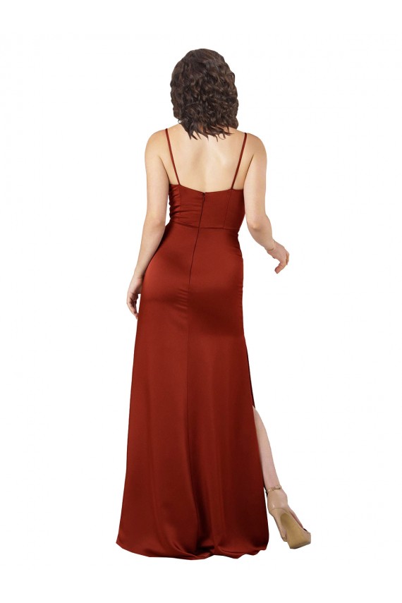 Red Square Neck Sleeveless Low Back A-Line Formal Evening Dress