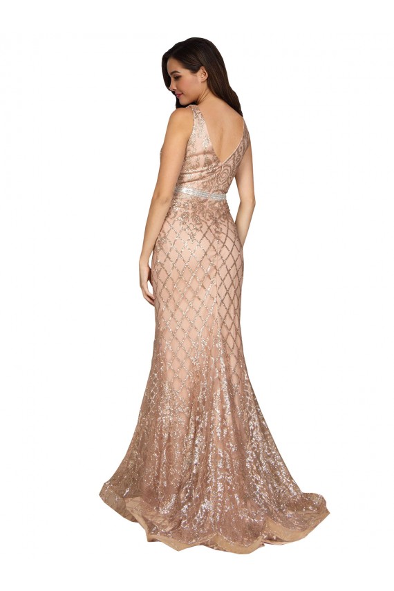 Rose Gold V-Neck Sleeveless V-Back Mermaid Plus Size Formal Evening Dress