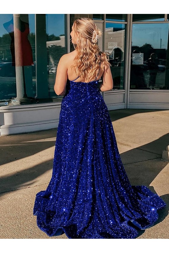 Royal Blue One Shoulder Sleeveless A-Line Evening Dress